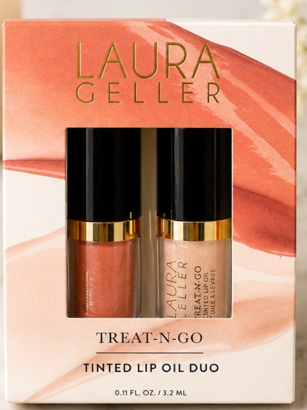 New Laura Geller Treat-N-Go Tinted Lip Oil Duo — Coral & Sheer Pink Shimmer